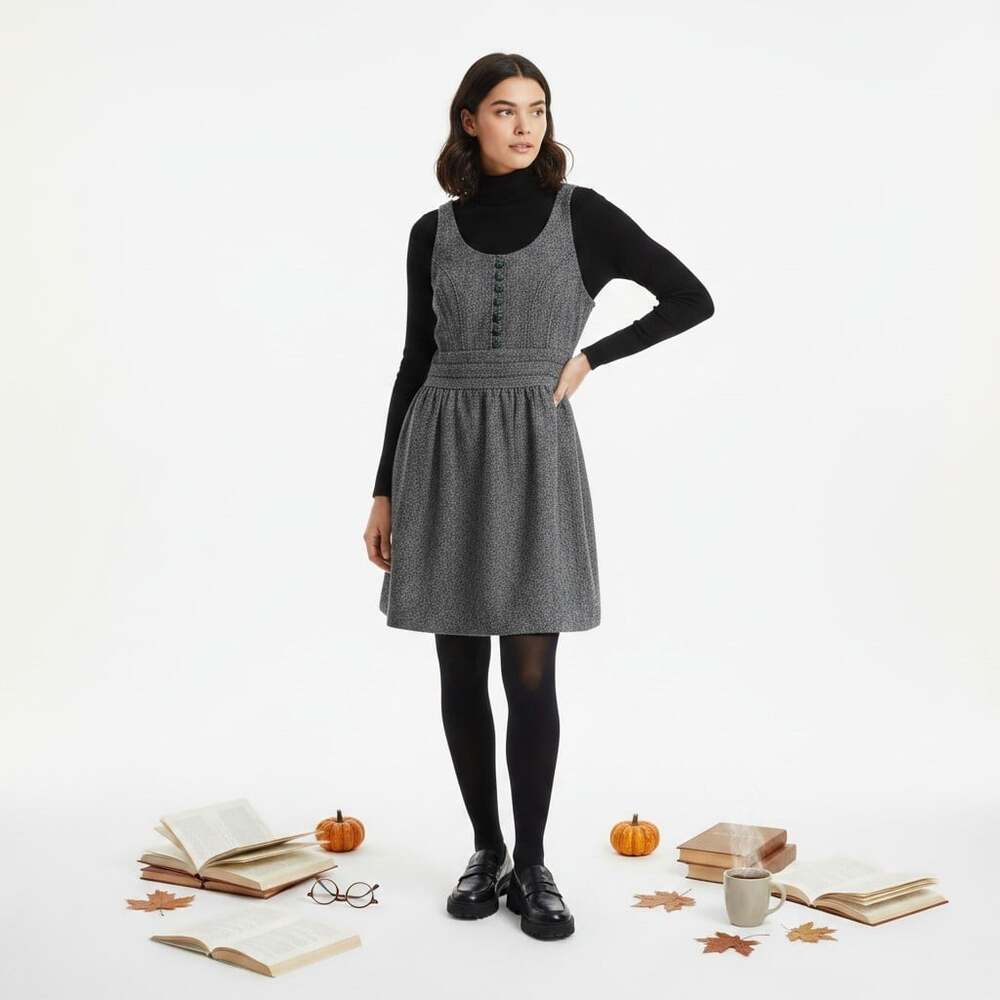 Kimchi Blue Herringbone Button Mini Dress Size 2 Black White Urban Outfitters